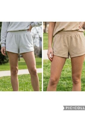 GUC Offline by Aerie 2 Pair Women's White/Tan Terry Smiley Face Shorts - Size M